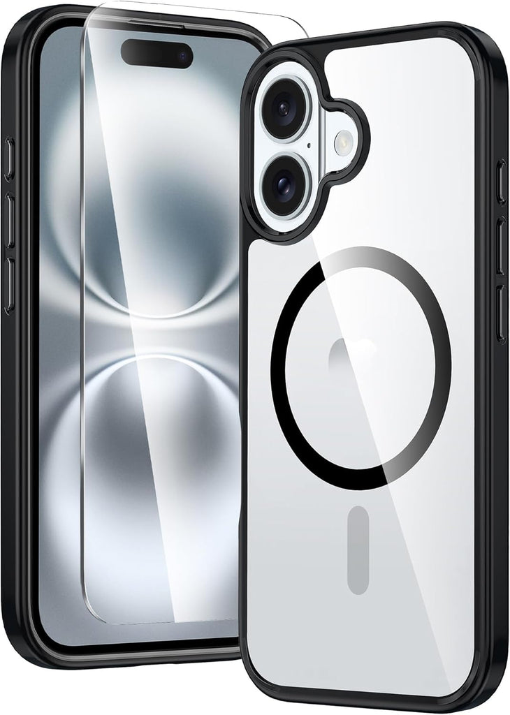 FNTCASE for iPhone 15 Case Clear: iPhone 14/13 Case Magnetic Phone Cases with Screen Protector Compatible with Magsafe Slim Anti Yellowing Rugged Protective Transparent Cell Cover (A-Clear)