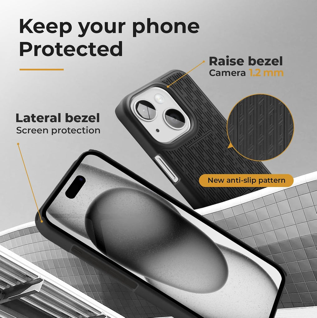 MOTIVE for iPhone 16 Holster Case, Belt Clip Case for Apple iPhone 16, Shell Holster Combo 16, Slim Rugged Drop Shockproof Protective Cover with Kickstand (6.1") | Ranger Series