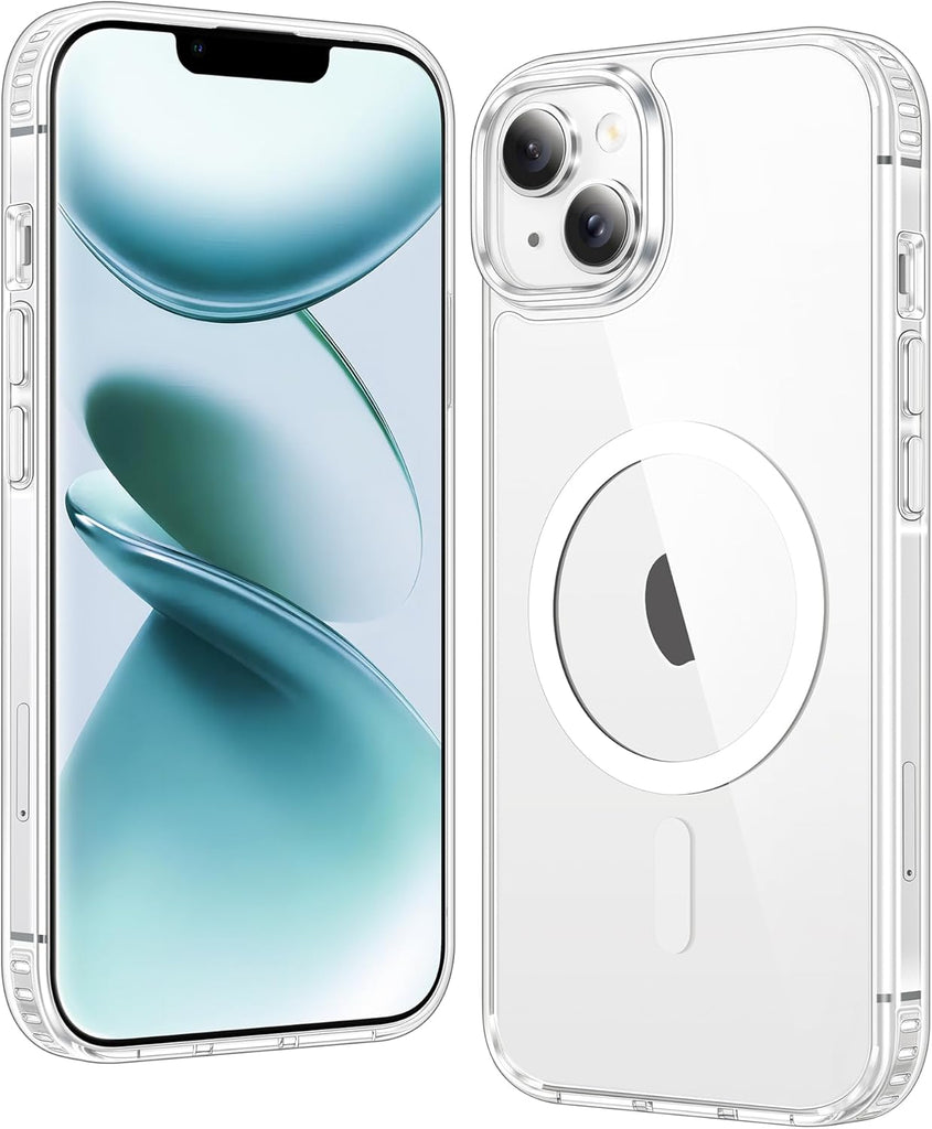 FNTCASE for iPhone 15 Case Clear: iPhone 14/13 Case Magnetic Phone Cases with Screen Protector Compatible with Magsafe Slim Anti Yellowing Rugged Protective Transparent Cell Cover (A-Clear)