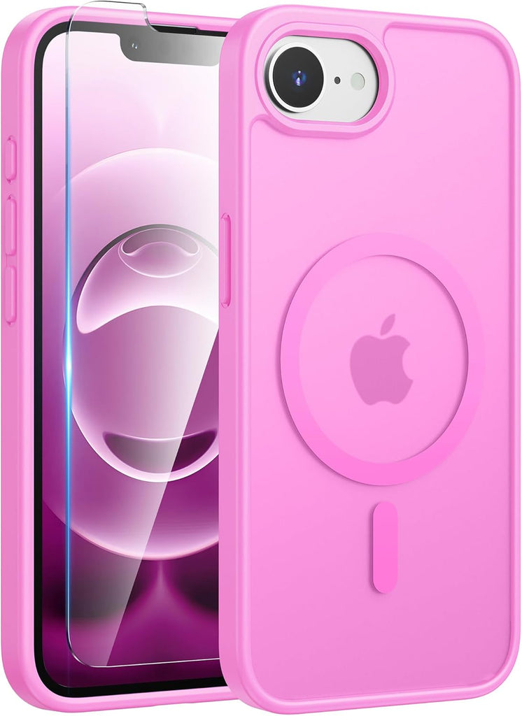 FNTCASE for iPhone 15 Case: for iPhone 14 & iPhone 13 Case | Magnetic Frosted Translucent Slim Shockproof Cell Phone Cover | Military Grade Protection Drop Proof Tough Protective Cases-LightPink 6.1”