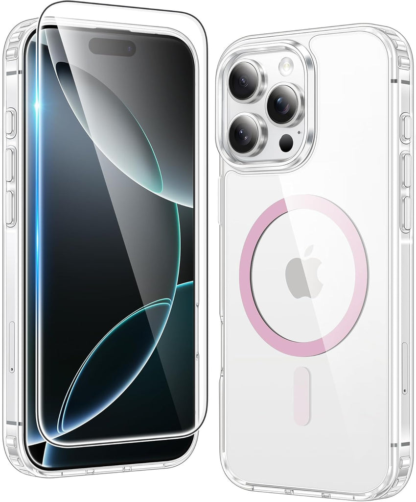 FNTCASE for iPhone 15 Case Clear: iPhone 14/13 Case Magnetic Phone Cases with Screen Protector Compatible with Magsafe Slim Anti Yellowing Rugged Protective Transparent Cell Cover (A-Clear)
