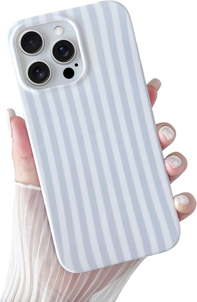 Yeddabox for iPhone 14 Case Cute Striped Phone Case Soft TPU Slim Shockproof Phone Cover for Women Girls, Blue and White