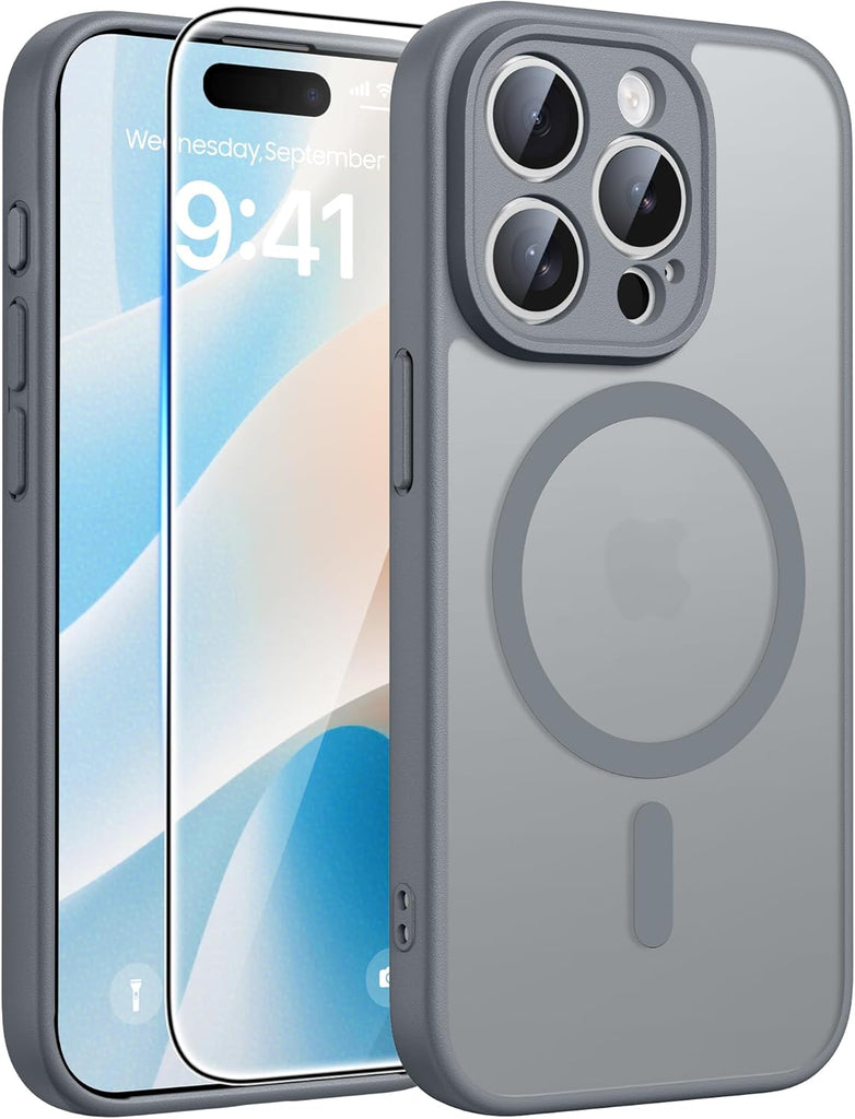 FNTCASE for iPhone 15 Case: for iPhone 14 & iPhone 13 Case | Magnetic Frosted Translucent Slim Shockproof Cell Phone Cover | Military Grade Protection Drop Proof Tough Protective Cases-LightPink 6.1”