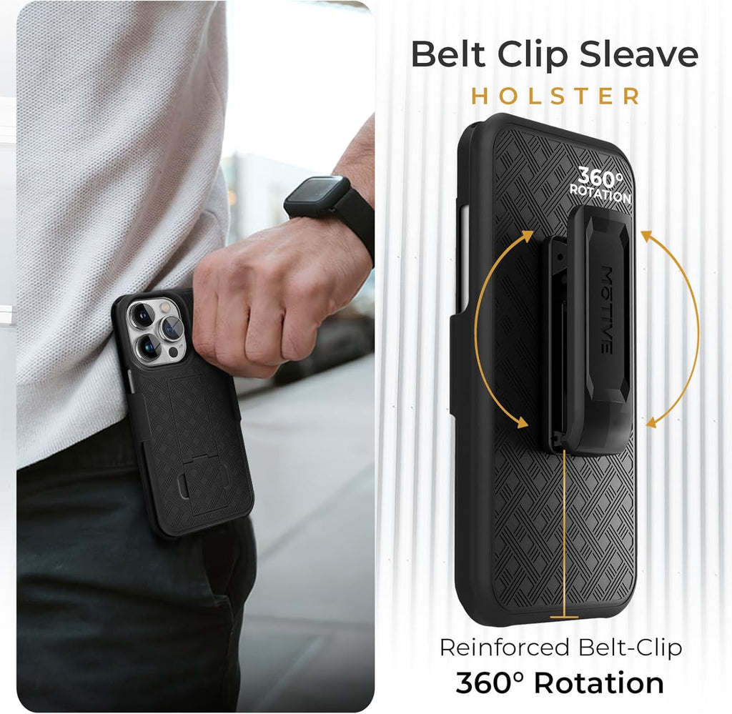 MOTIVE for iPhone 16 Holster Case, Belt Clip Case for Apple iPhone 16, Shell Holster Combo 16, Slim Rugged Drop Shockproof Protective Cover with Kickstand (6.1") | Ranger Series