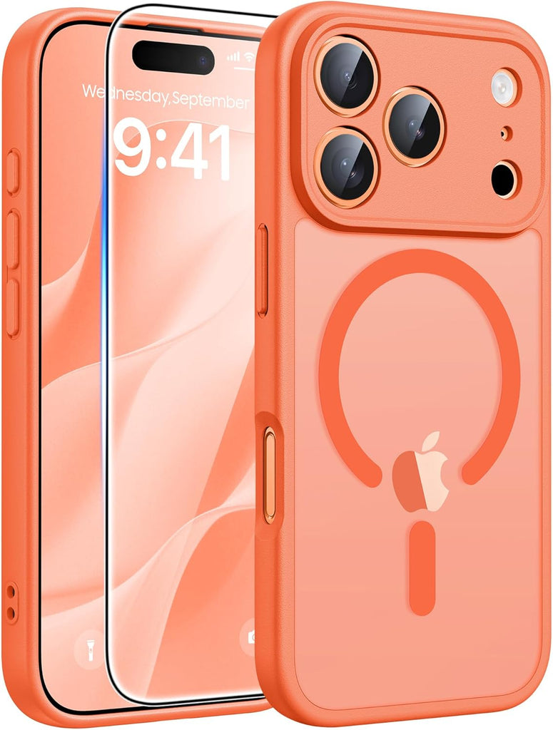 FNTCASE for iPhone 15 Case: for iPhone 14 & iPhone 13 Case | Magnetic Frosted Translucent Slim Shockproof Cell Phone Cover | Military Grade Protection Drop Proof Tough Protective Cases-LightPink 6.1”