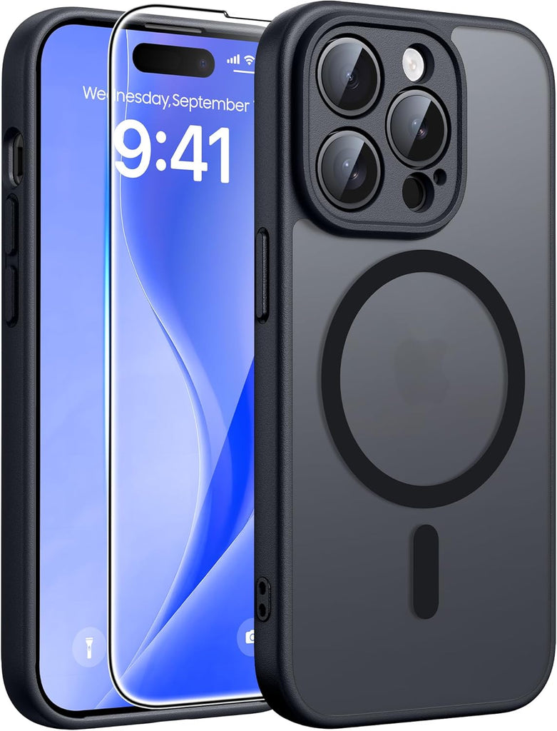 FNTCASE for iPhone 15 Case: for iPhone 14 & iPhone 13 Case | Magnetic Frosted Translucent Slim Shockproof Cell Phone Cover | Military Grade Protection Drop Proof Tough Protective Cases-LightPink 6.1”