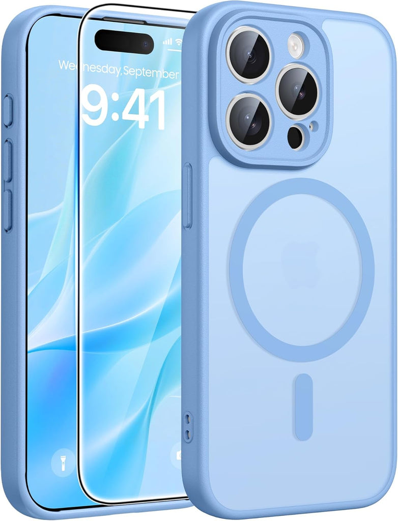 FNTCASE for iPhone 15 Case: for iPhone 14 & iPhone 13 Case | Magnetic Frosted Translucent Slim Shockproof Cell Phone Cover | Military Grade Protection Drop Proof Tough Protective Cases-LightPink 6.1”