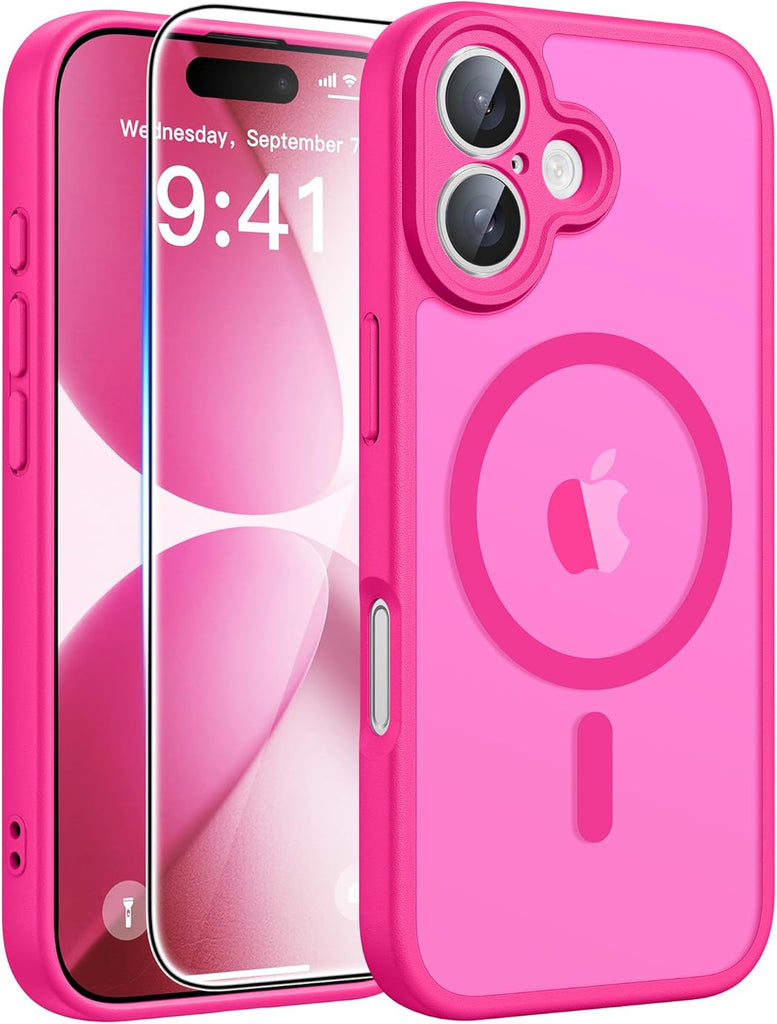 FNTCASE for iPhone 15 Case: for iPhone 14 & iPhone 13 Case | Magnetic Frosted Translucent Slim Shockproof Cell Phone Cover | Military Grade Protection Drop Proof Tough Protective Cases-LightPink 6.1”