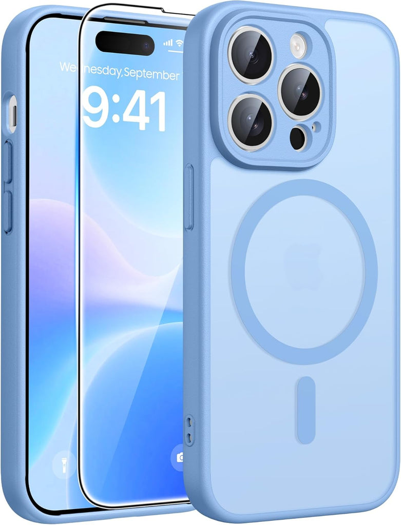 FNTCASE for iPhone 15 Case: for iPhone 14 & iPhone 13 Case | Magnetic Frosted Translucent Slim Shockproof Cell Phone Cover | Military Grade Protection Drop Proof Tough Protective Cases-LightPink 6.1”