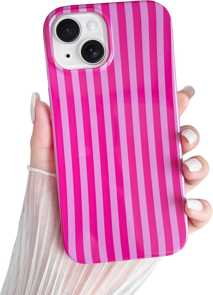 Yeddabox for iPhone 14 Case Cute Striped Phone Case Soft TPU Slim Shockproof Phone Cover for Women Girls, Blue and White