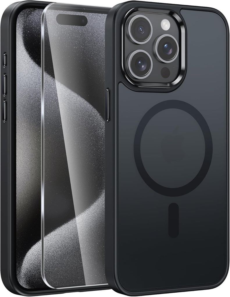 FNTCASE for iPhone 15 Case: for iPhone 14 & iPhone 13 Case | Magnetic Frosted Translucent Slim Shockproof Cell Phone Cover | Military Grade Protection Drop Proof Tough Protective Cases-LightPink 6.1”