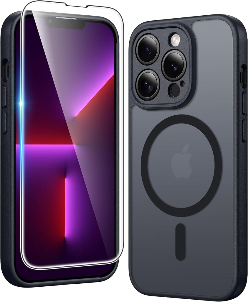 FNTCASE for iPhone 15 Case Clear: iPhone 14/13 Case Magnetic Phone Cases with Screen Protector Compatible with Magsafe Slim Anti Yellowing Rugged Protective Transparent Cell Cover (A-Clear)