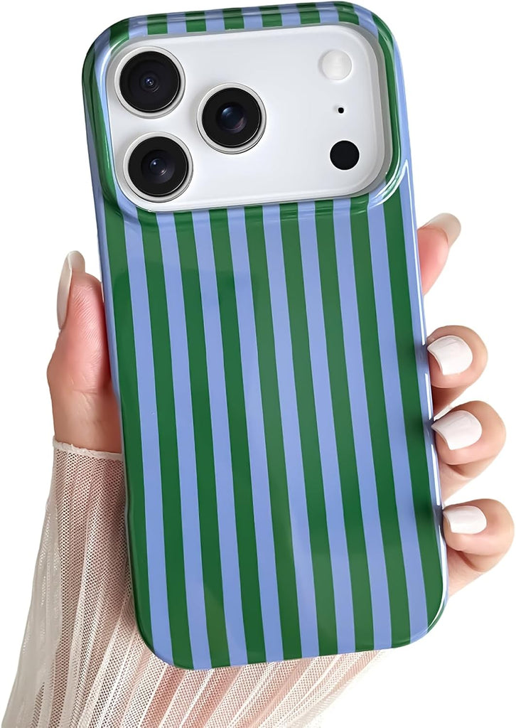 Yeddabox for iPhone 14 Case Cute Striped Phone Case Soft TPU Slim Shockproof Phone Cover for Women Girls, Blue and White