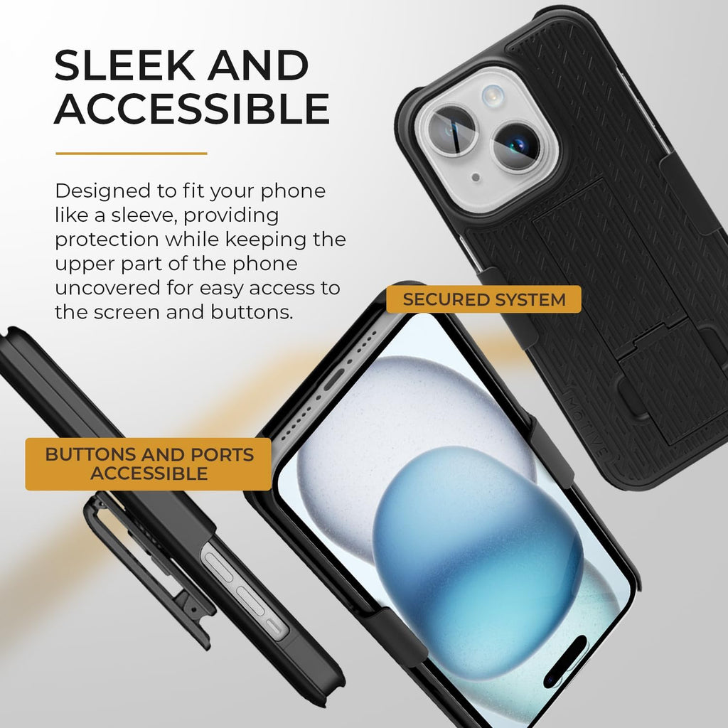 MOTIVE for iPhone 16 Holster Case, Belt Clip Case for Apple iPhone 16, Shell Holster Combo 16, Slim Rugged Drop Shockproof Protective Cover with Kickstand (6.1") | Ranger Series