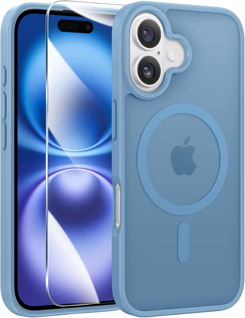 FNTCASE for iPhone 15 Case: for iPhone 14 & iPhone 13 Case | Magnetic Frosted Translucent Slim Shockproof Cell Phone Cover | Military Grade Protection Drop Proof Tough Protective Cases-LightPink 6.1”