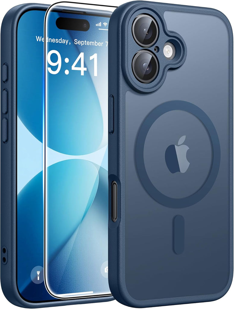 FNTCASE for iPhone 15 Case: for iPhone 14 & iPhone 13 Case | Magnetic Frosted Translucent Slim Shockproof Cell Phone Cover | Military Grade Protection Drop Proof Tough Protective Cases-LightPink 6.1”