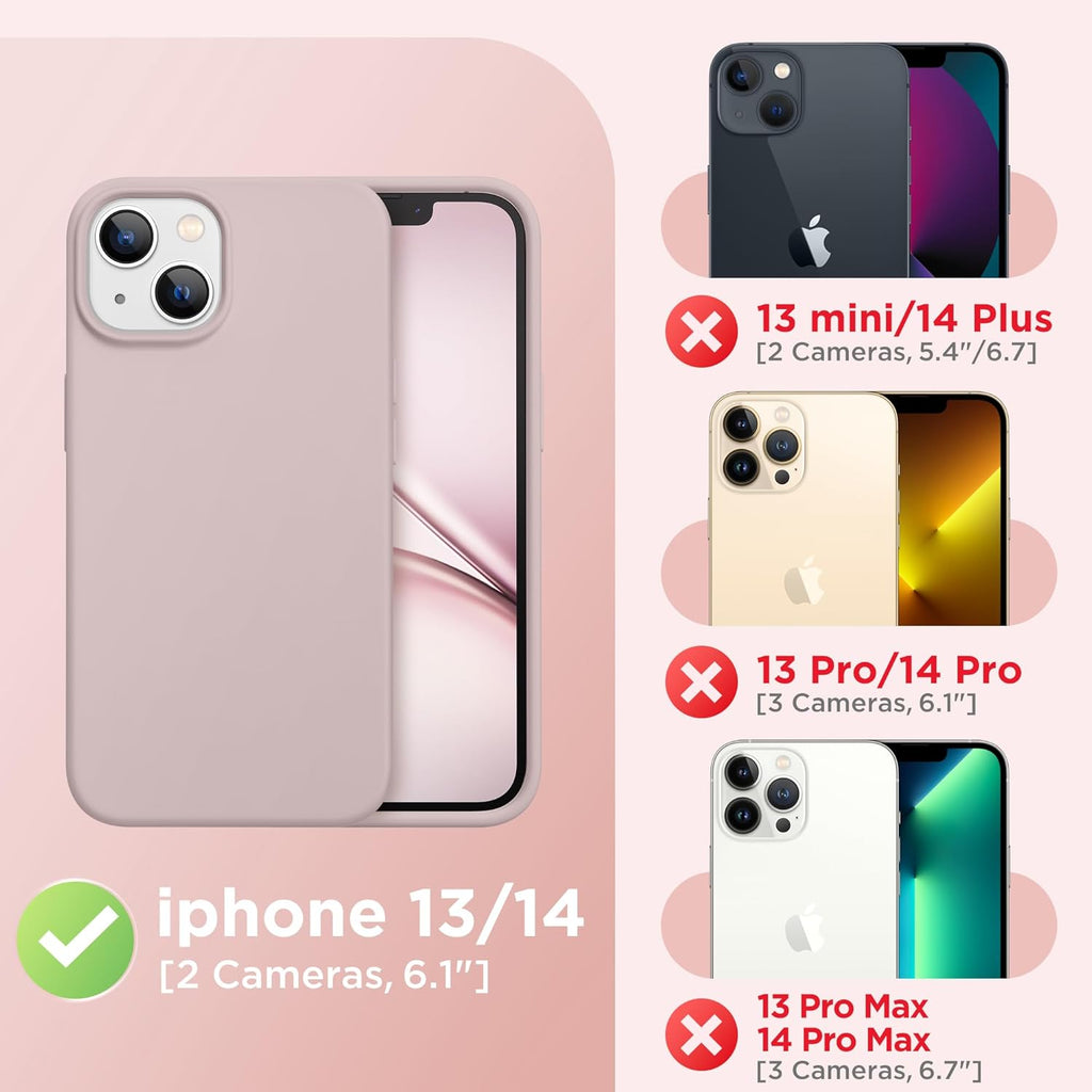 GolbinBox Magnetic for iPhone 13 Case & iPhone 14 Case, Compatible with MagSafe, [Soft Anti-Scratch Microfiber Lining], Slim Liquid Silicone Shockproof Protective Phone Case 6.1 inch, Chalk Pink