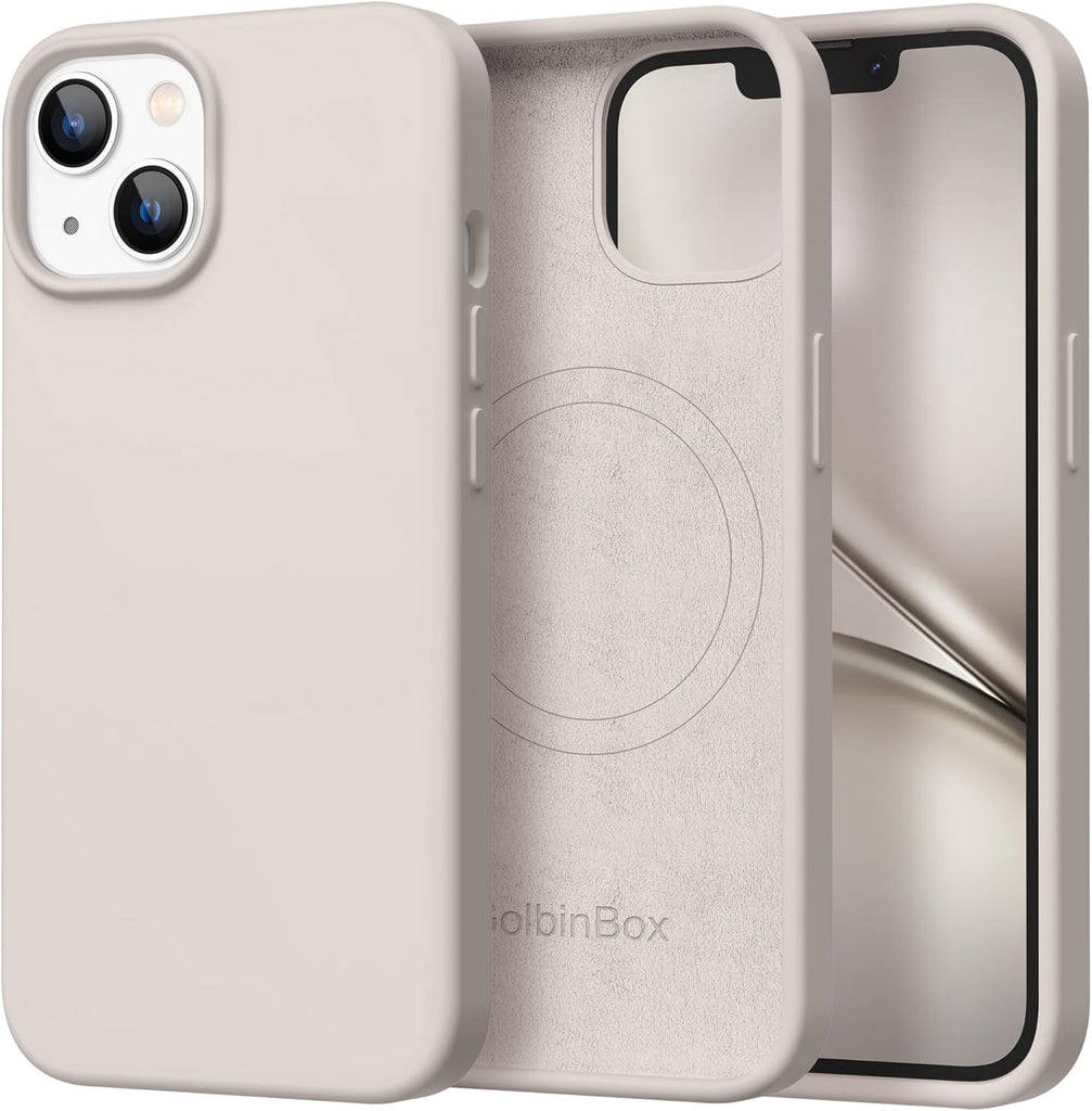 GolbinBox Magnetic for iPhone 13 Case & iPhone 14 Case, Compatible with MagSafe, [Soft Anti-Scratch Microfiber Lining], Slim Liquid Silicone Shockproof Protective Phone Case 6.1 inch, Chalk Pink