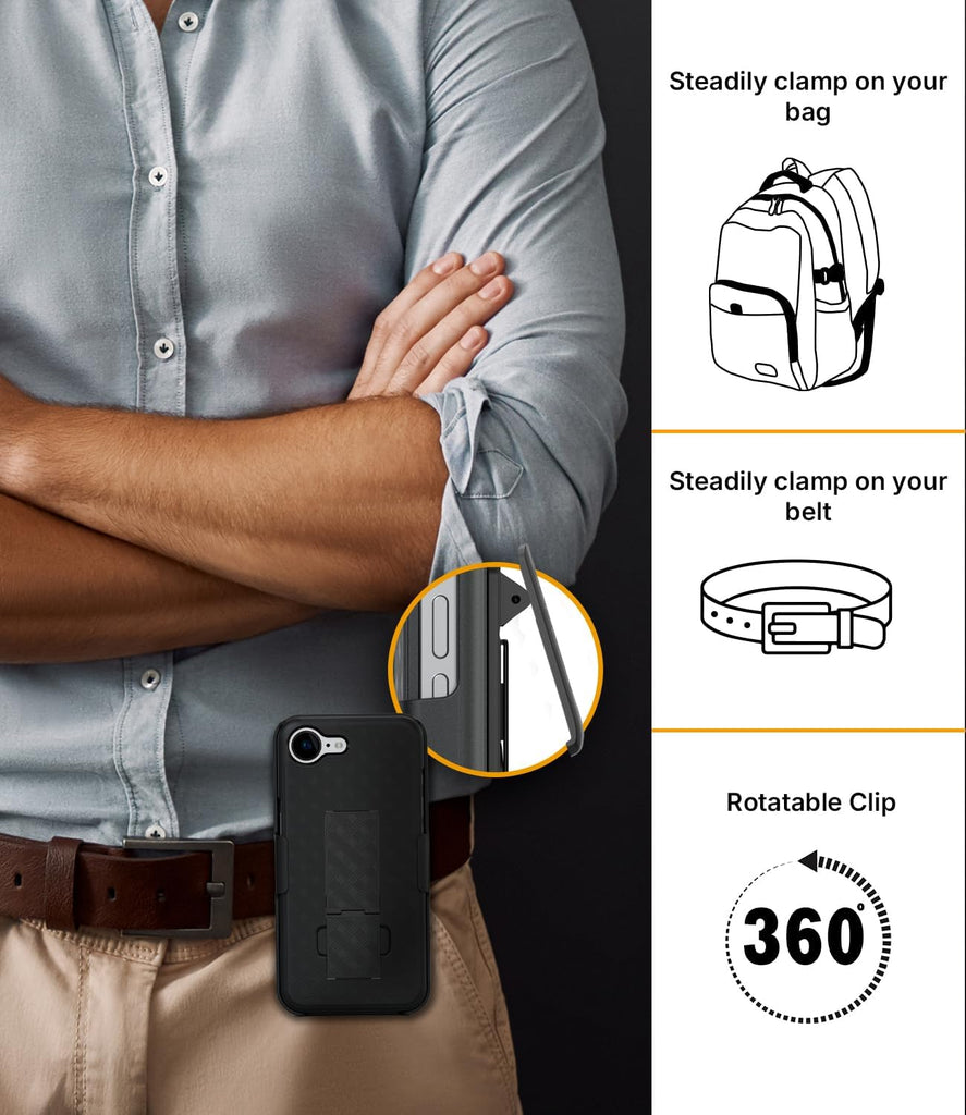 MOTIVE for iPhone 16 Holster Case, Belt Clip Case for Apple iPhone 16, Shell Holster Combo 16, Slim Rugged Drop Shockproof Protective Cover with Kickstand (6.1") | Ranger Series