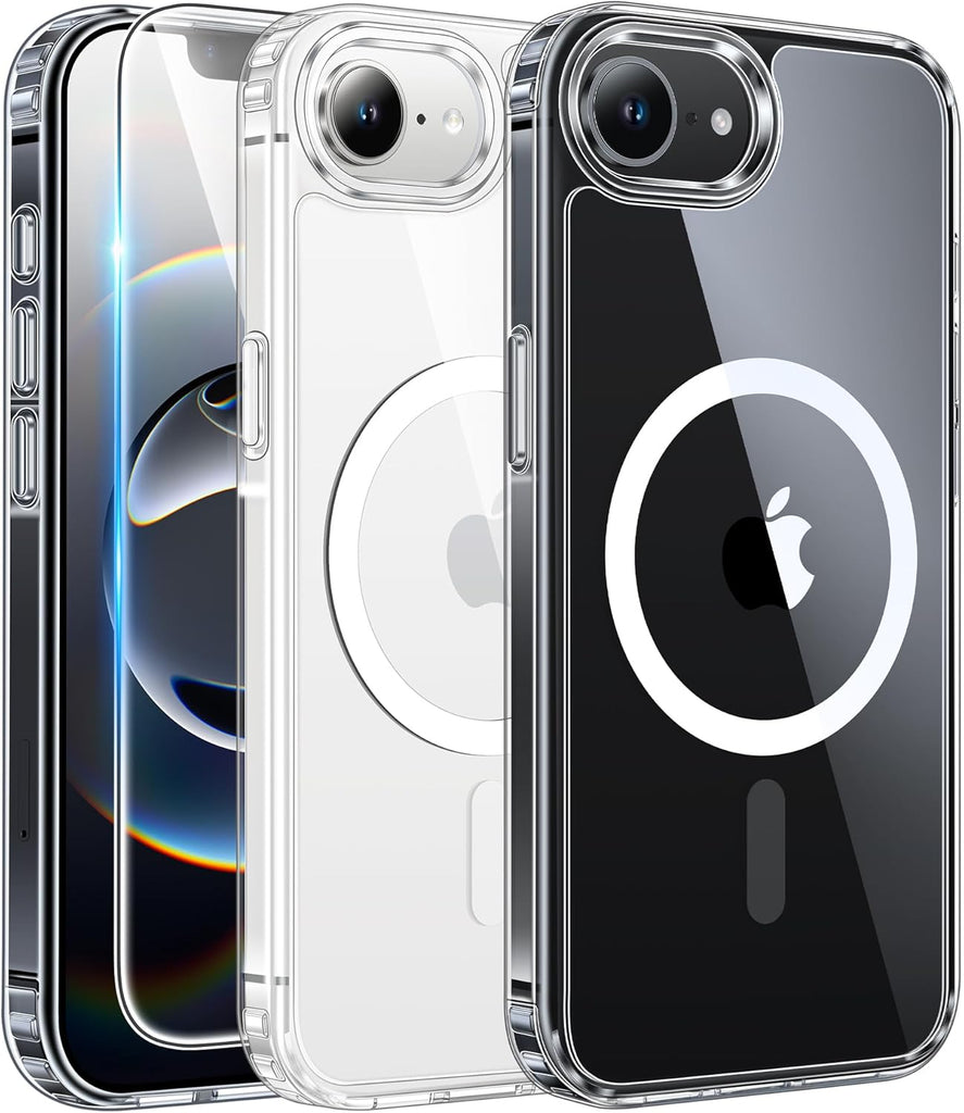 FNTCASE for iPhone 15 Case Clear: iPhone 14/13 Case Magnetic Phone Cases with Screen Protector Compatible with Magsafe Slim Anti Yellowing Rugged Protective Transparent Cell Cover (A-Clear)