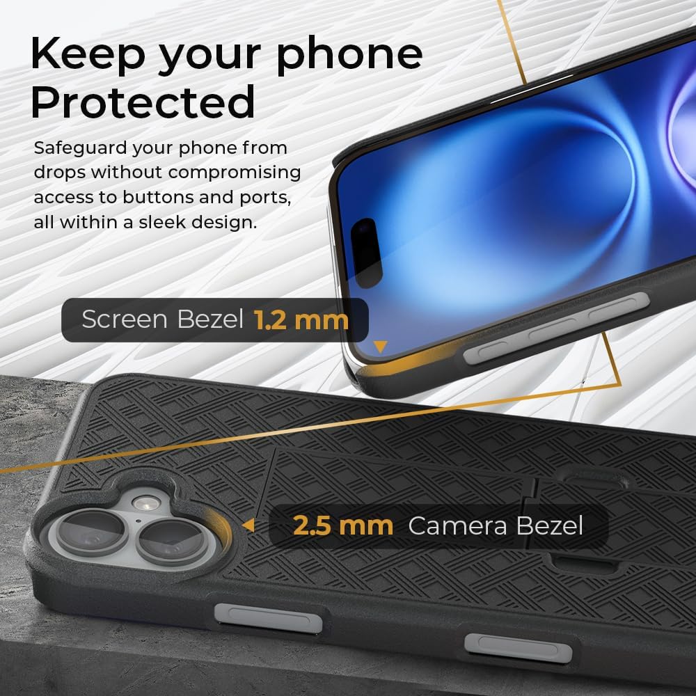MOTIVE for iPhone 16 Holster Case, Belt Clip Case for Apple iPhone 16, Shell Holster Combo 16, Slim Rugged Drop Shockproof Protective Cover with Kickstand (6.1") | Ranger Series