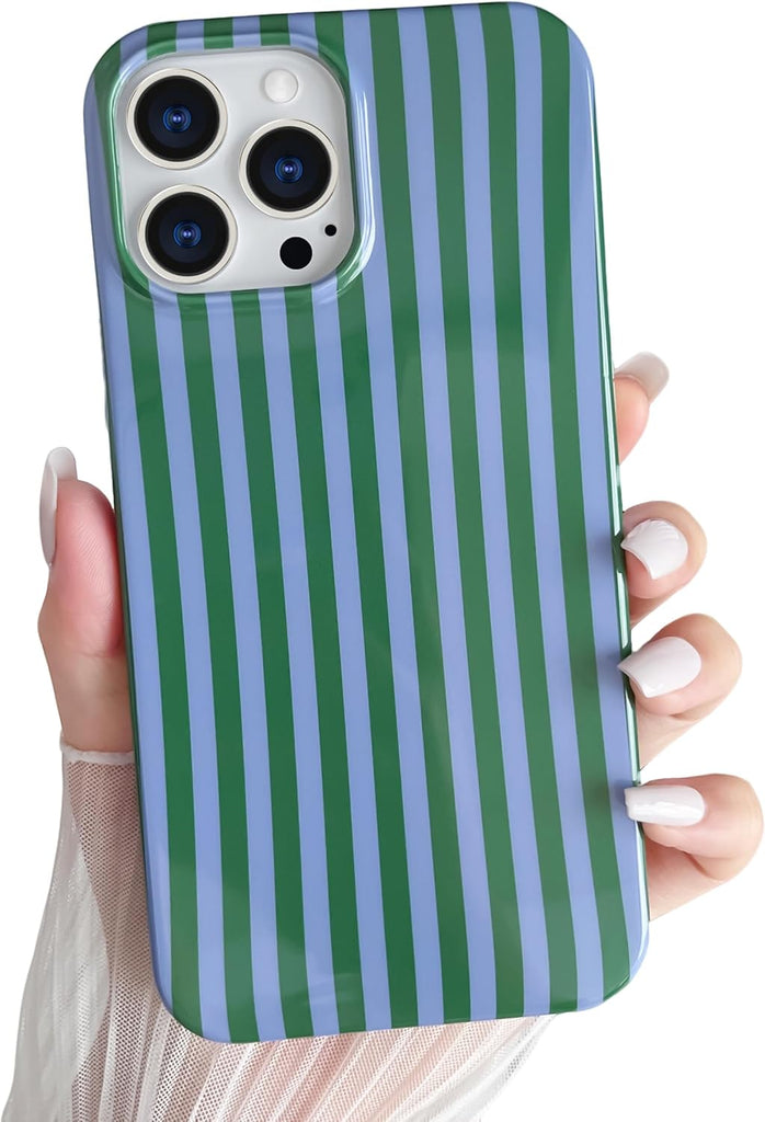 Yeddabox for iPhone 14 Case Cute Striped Phone Case Soft TPU Slim Shockproof Phone Cover for Women Girls, Blue and White