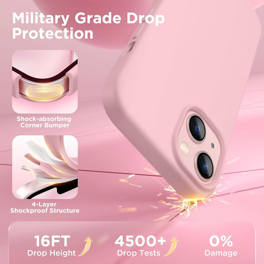 GolbinBox Magnetic for iPhone 13 Case & iPhone 14 Case, Compatible with MagSafe, [Soft Anti-Scratch Microfiber Lining], Slim Liquid Silicone Shockproof Protective Phone Case 6.1 inch, Chalk Pink