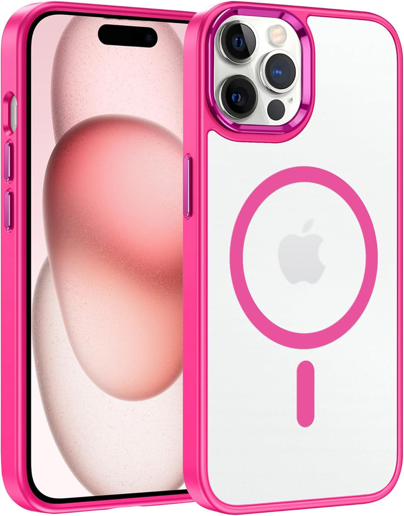 FNTCASE for iPhone 15 Case: for iPhone 14 & iPhone 13 Case | Magnetic Frosted Translucent Slim Shockproof Cell Phone Cover | Military Grade Protection Drop Proof Tough Protective Cases-LightPink 6.1”