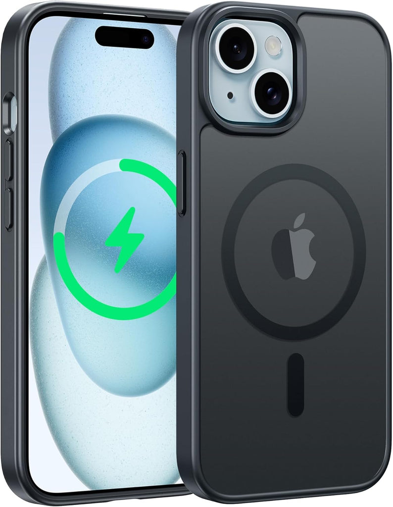 FNTCASE for iPhone 15 Case: for iPhone 14 & iPhone 13 Case | Magnetic Frosted Translucent Slim Shockproof Cell Phone Cover | Military Grade Protection Drop Proof Tough Protective Cases-LightPink 6.1”