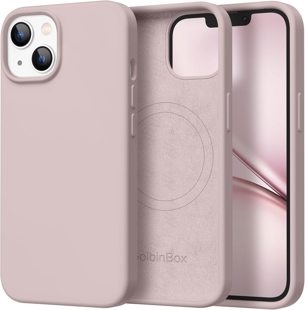 GolbinBox Magnetic for iPhone 13 Case & iPhone 14 Case, Compatible with MagSafe, [Soft Anti-Scratch Microfiber Lining], Slim Liquid Silicone Shockproof Protective Phone Case 6.1 inch, Chalk Pink
