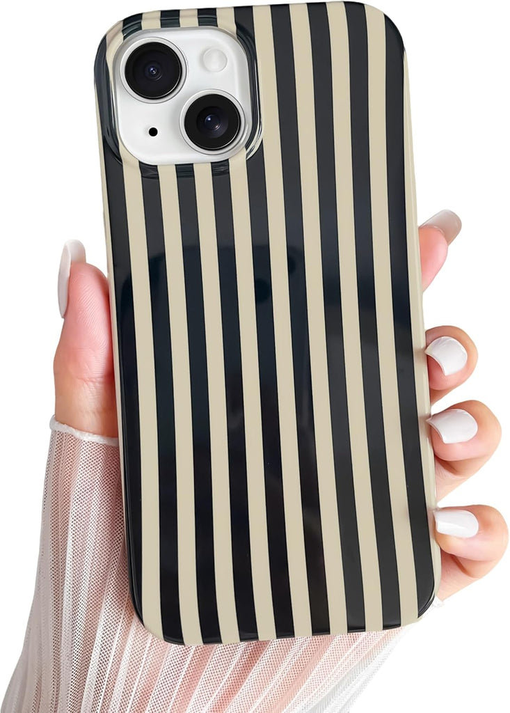 Yeddabox for iPhone 14 Case Cute Striped Phone Case Soft TPU Slim Shockproof Phone Cover for Women Girls, Blue and White