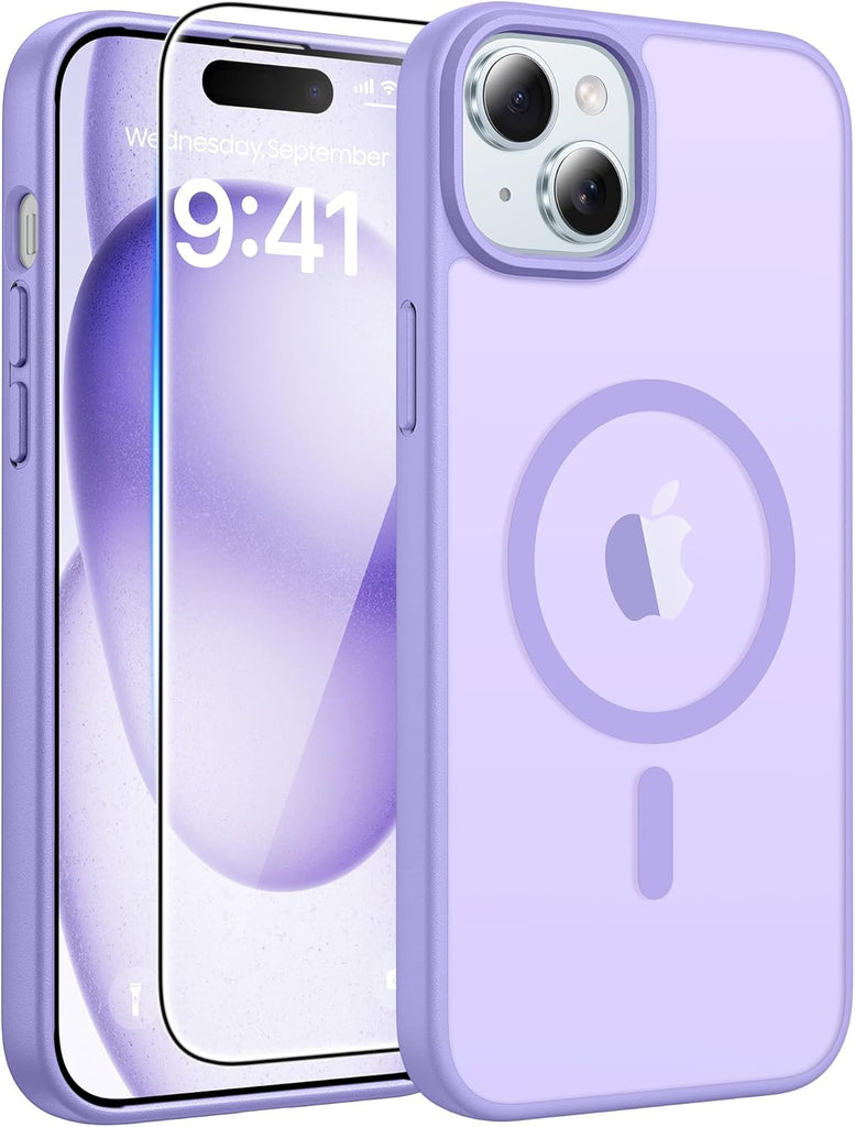 FNTCASE for iPhone 15 Case: for iPhone 14 & iPhone 13 Case | Magnetic Frosted Translucent Slim Shockproof Cell Phone Cover | Military Grade Protection Drop Proof Tough Protective Cases-LightPink 6.1”