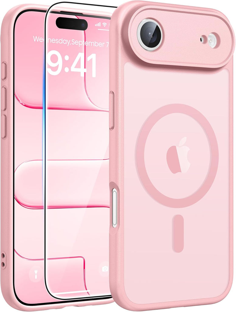 FNTCASE for iPhone 15 Case: for iPhone 14 & iPhone 13 Case | Magnetic Frosted Translucent Slim Shockproof Cell Phone Cover | Military Grade Protection Drop Proof Tough Protective Cases-LightPink 6.1”