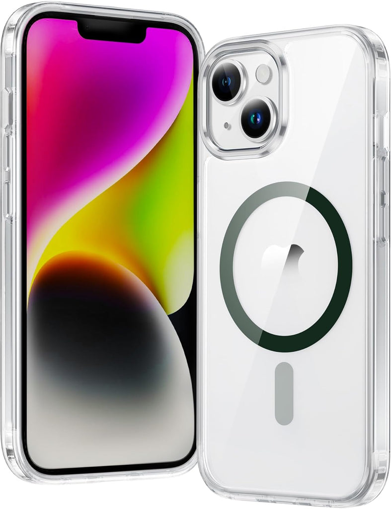 FNTCASE for iPhone 15 Case Clear: iPhone 14/13 Case Magnetic Phone Cases with Screen Protector Compatible with Magsafe Slim Anti Yellowing Rugged Protective Transparent Cell Cover (A-Clear)