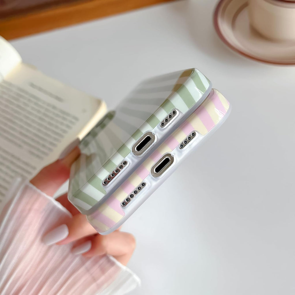 Yeddabox for iPhone 14 Case Cute Striped Phone Case Soft TPU Slim Shockproof Phone Cover for Women Girls, Blue and White