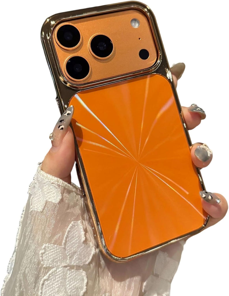 CD Aurora Plating Electroplated Compatible with iPhone Case (iPhone 14 Pro Max,Orange)
