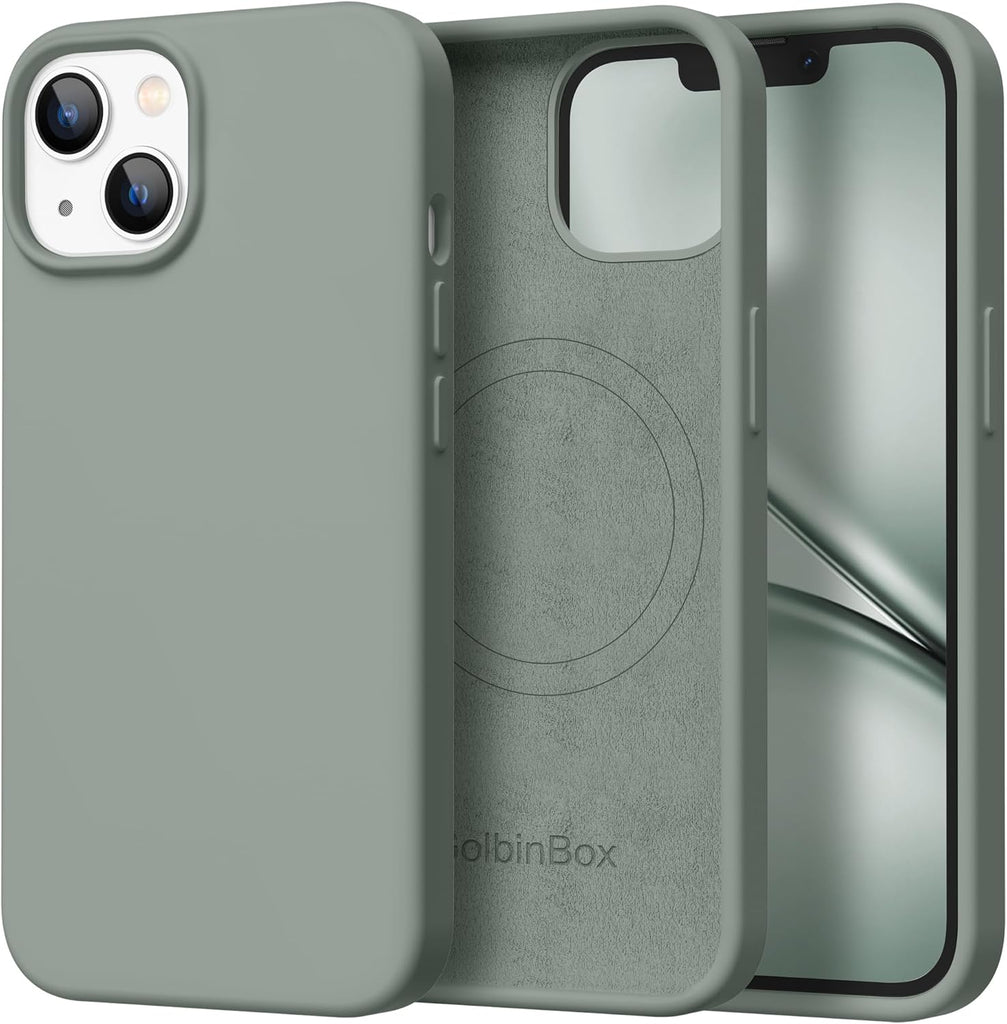 GolbinBox Magnetic for iPhone 13 Case & iPhone 14 Case, Compatible with MagSafe, [Soft Anti-Scratch Microfiber Lining], Slim Liquid Silicone Shockproof Protective Phone Case 6.1 inch, Chalk Pink