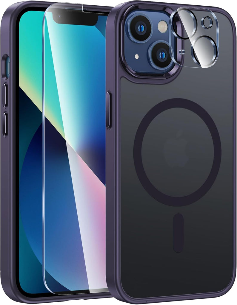 FNTCASE for iPhone 15 Case: for iPhone 14 & iPhone 13 Case | Magnetic Frosted Translucent Slim Shockproof Cell Phone Cover | Military Grade Protection Drop Proof Tough Protective Cases-LightPink 6.1”