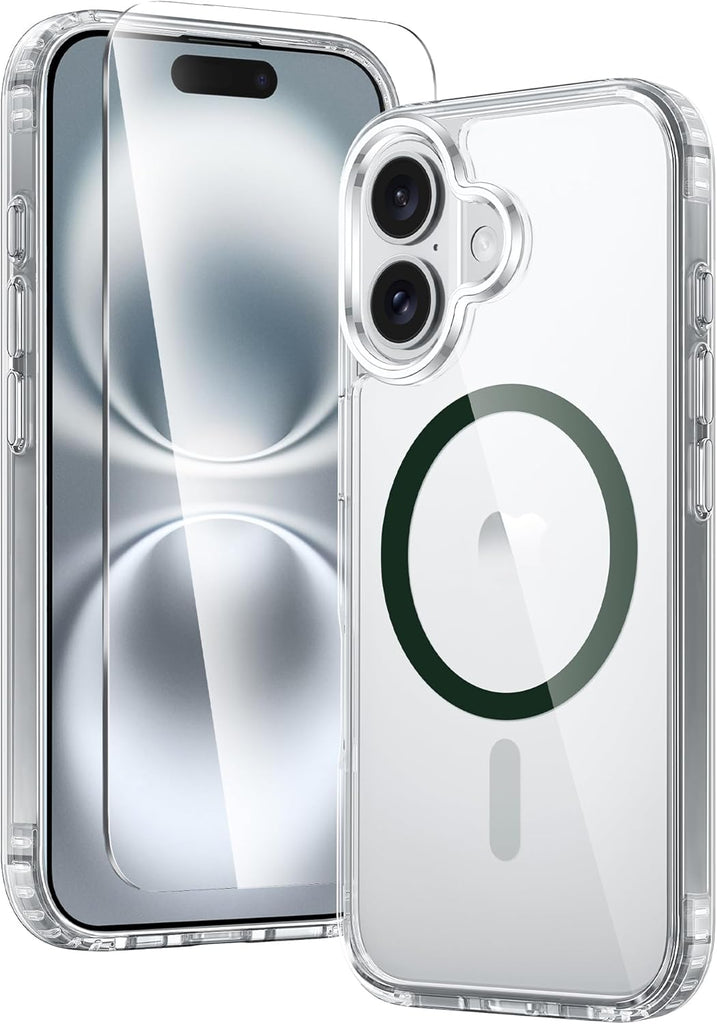 FNTCASE for iPhone 15 Case Clear: iPhone 14/13 Case Magnetic Phone Cases with Screen Protector Compatible with Magsafe Slim Anti Yellowing Rugged Protective Transparent Cell Cover (A-Clear)