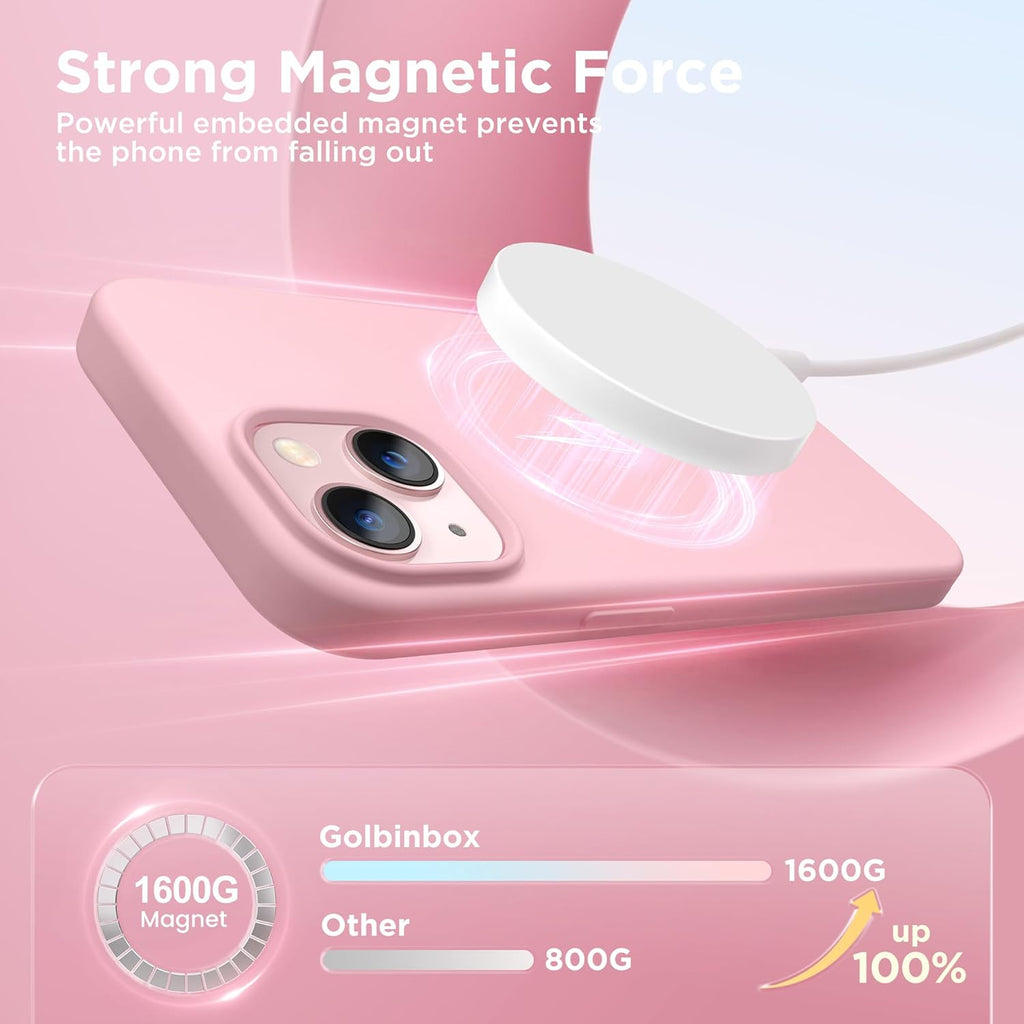 GolbinBox Magnetic for iPhone 13 Case & iPhone 14 Case, Compatible with MagSafe, [Soft Anti-Scratch Microfiber Lining], Slim Liquid Silicone Shockproof Protective Phone Case 6.1 inch, Chalk Pink