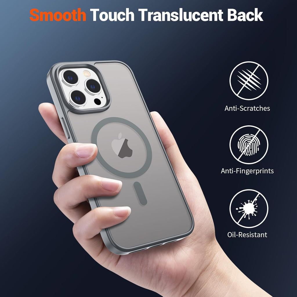 SUPFINE Magnetic for iPhone 14 Case & iPhone 13 Case (Compatible with MagSafe)(Military Grade Drop Protection) Translucent Matte Shockproof Phone Cover,Black