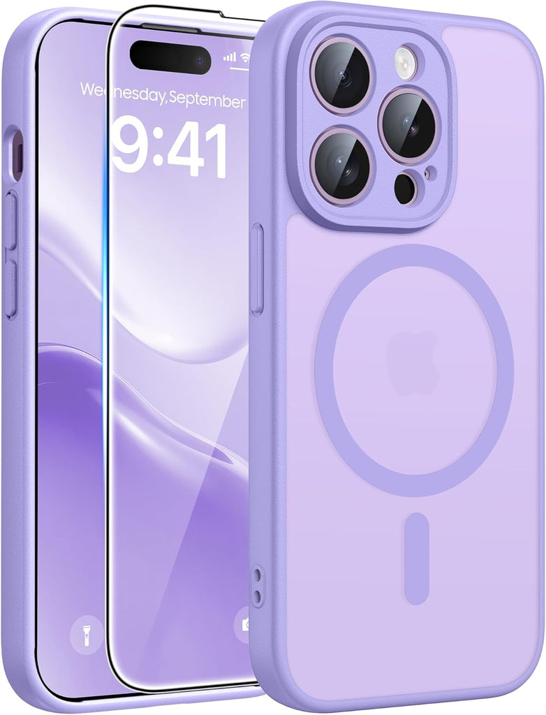 FNTCASE for iPhone 15 Case: for iPhone 14 & iPhone 13 Case | Magnetic Frosted Translucent Slim Shockproof Cell Phone Cover | Military Grade Protection Drop Proof Tough Protective Cases-LightPink 6.1”