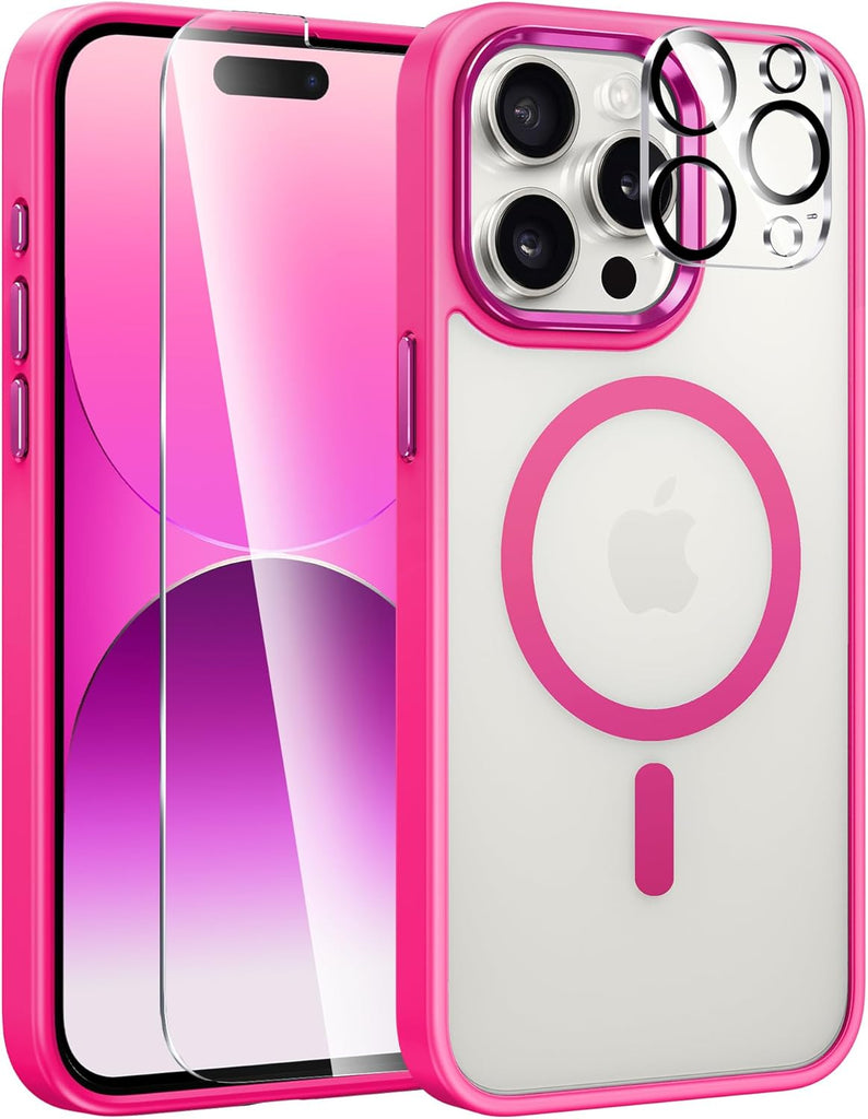 FNTCASE for iPhone 15 Case: for iPhone 14 & iPhone 13 Case | Magnetic Frosted Translucent Slim Shockproof Cell Phone Cover | Military Grade Protection Drop Proof Tough Protective Cases-LightPink 6.1”