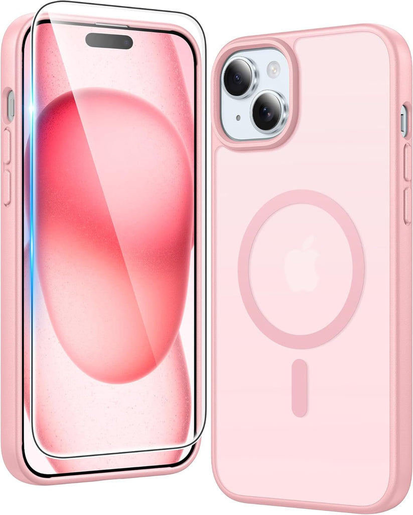 FNTCASE for iPhone 15 Case Clear: iPhone 14/13 Case Magnetic Phone Cases with Screen Protector Compatible with Magsafe Slim Anti Yellowing Rugged Protective Transparent Cell Cover (A-Clear)