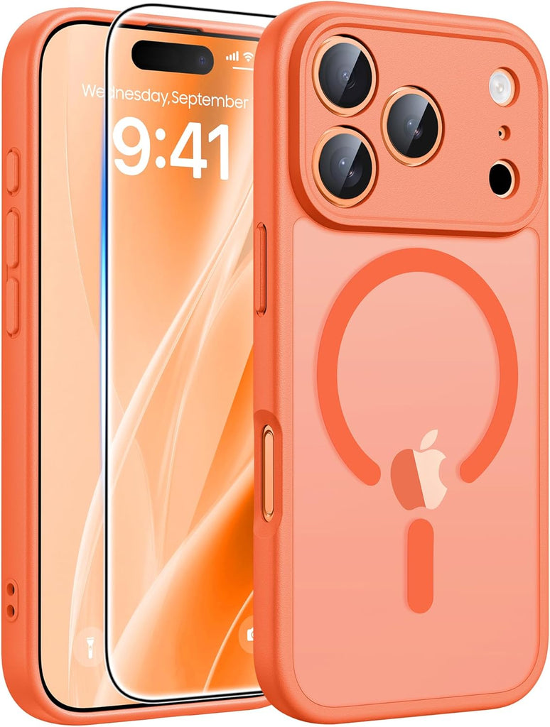 FNTCASE for iPhone 15 Case: for iPhone 14 & iPhone 13 Case | Magnetic Frosted Translucent Slim Shockproof Cell Phone Cover | Military Grade Protection Drop Proof Tough Protective Cases-LightPink 6.1”