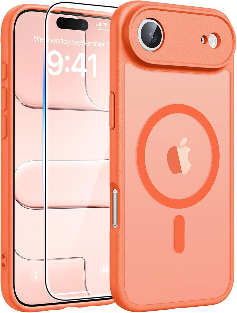 FNTCASE for iPhone 15 Case: for iPhone 14 & iPhone 13 Case | Magnetic Frosted Translucent Slim Shockproof Cell Phone Cover | Military Grade Protection Drop Proof Tough Protective Cases-LightPink 6.1”