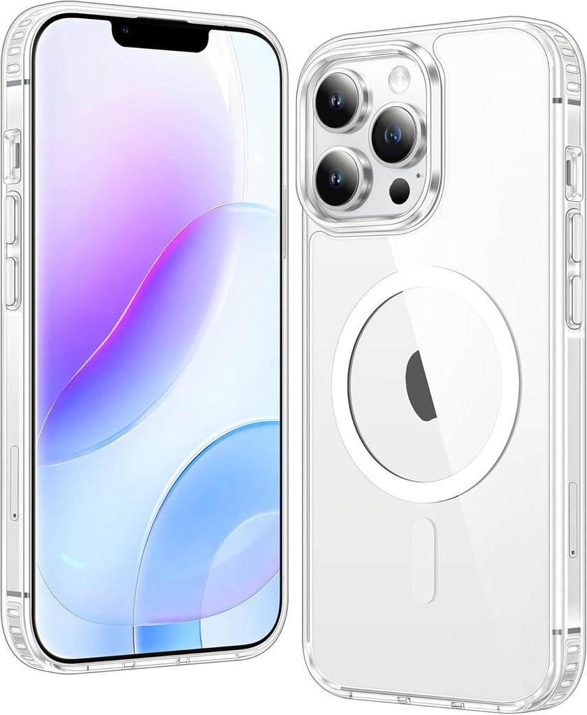 FNTCASE for iPhone 15 Case Clear: iPhone 14/13 Case Magnetic Phone Cases with Screen Protector Compatible with Magsafe Slim Anti Yellowing Rugged Protective Transparent Cell Cover (A-Clear)