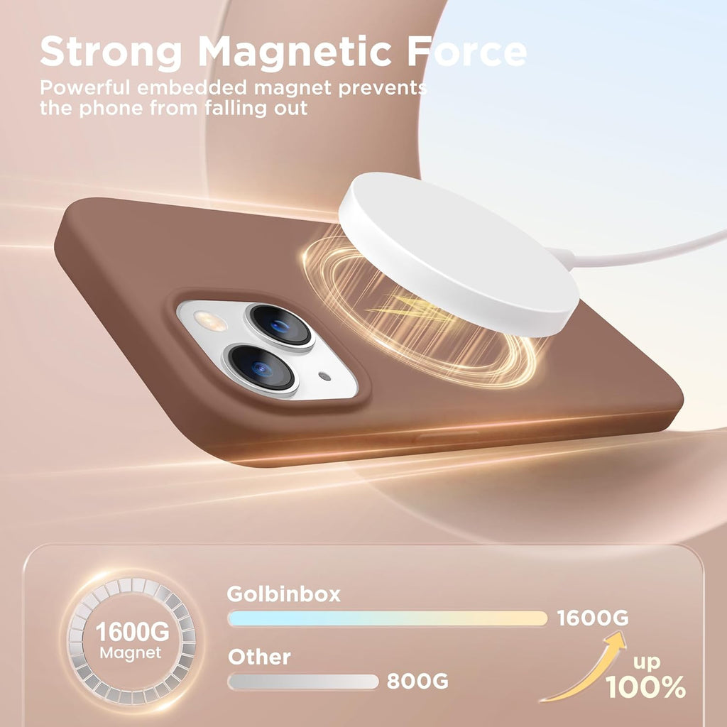 GolbinBox Magnetic for iPhone 13 Case & iPhone 14 Case, Compatible with MagSafe, [Soft Anti-Scratch Microfiber Lining], Slim Liquid Silicone Shockproof Protective Phone Case 6.1 inch, Chalk Pink