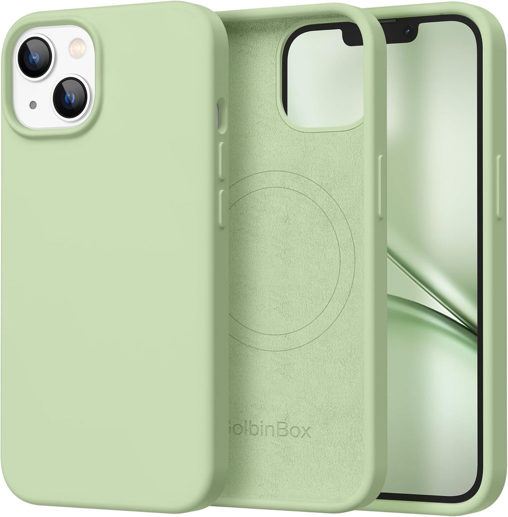 GolbinBox Magnetic for iPhone 13 Case & iPhone 14 Case, Compatible with MagSafe, [Soft Anti-Scratch Microfiber Lining], Slim Liquid Silicone Shockproof Protective Phone Case 6.1 inch, Chalk Pink