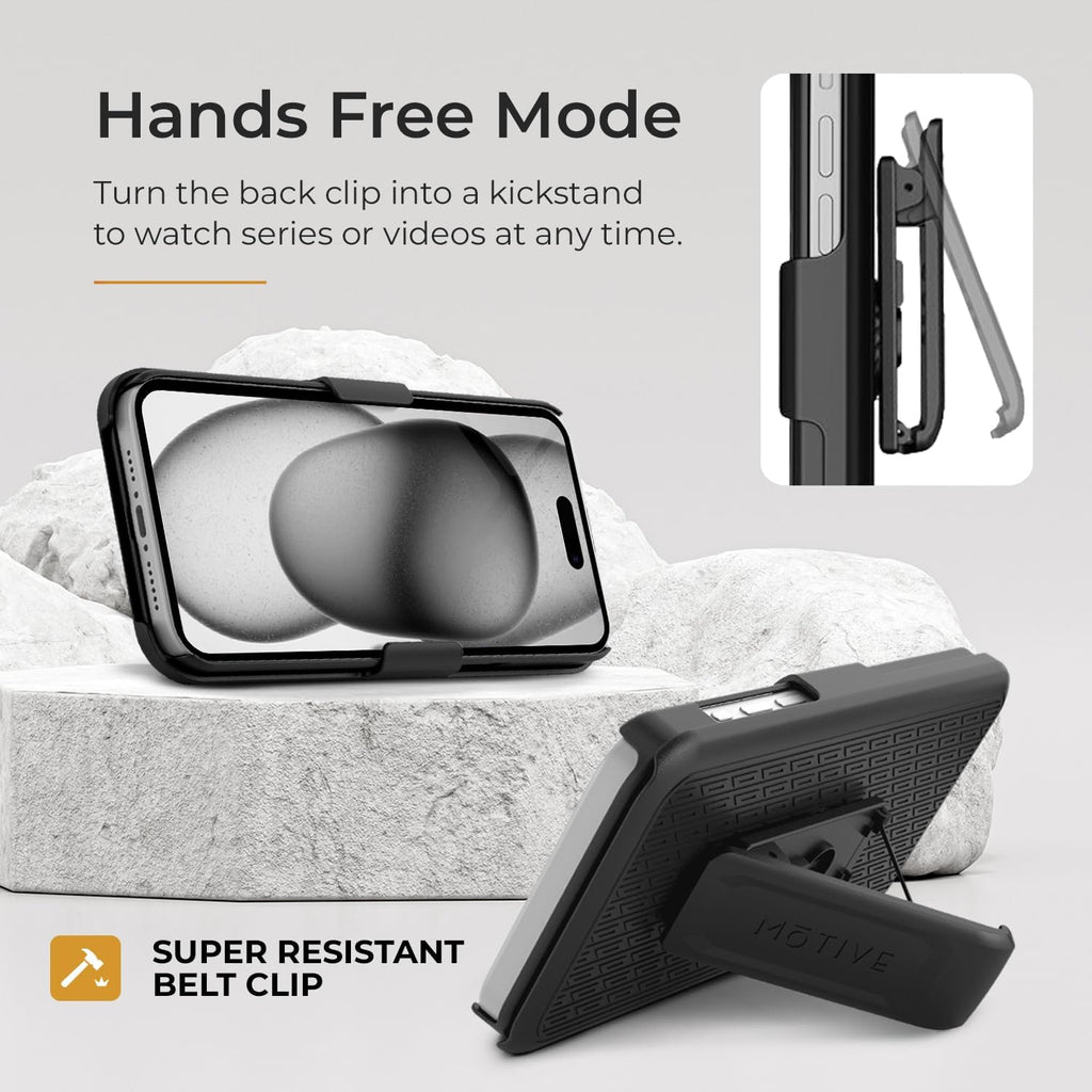 MOTIVE for iPhone 16 Holster Case, Belt Clip Case for Apple iPhone 16, Shell Holster Combo 16, Slim Rugged Drop Shockproof Protective Cover with Kickstand (6.1") | Ranger Series